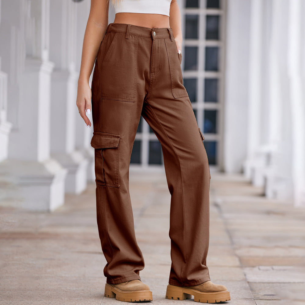 spring european and american cross-border e-commerce women's fashion  new washed semi-elastic waist denim cargo pants