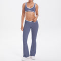 new color block spliced high-waisted flared leggings and top activewear set for women - perfect for outdoor running, fitness, and yoga