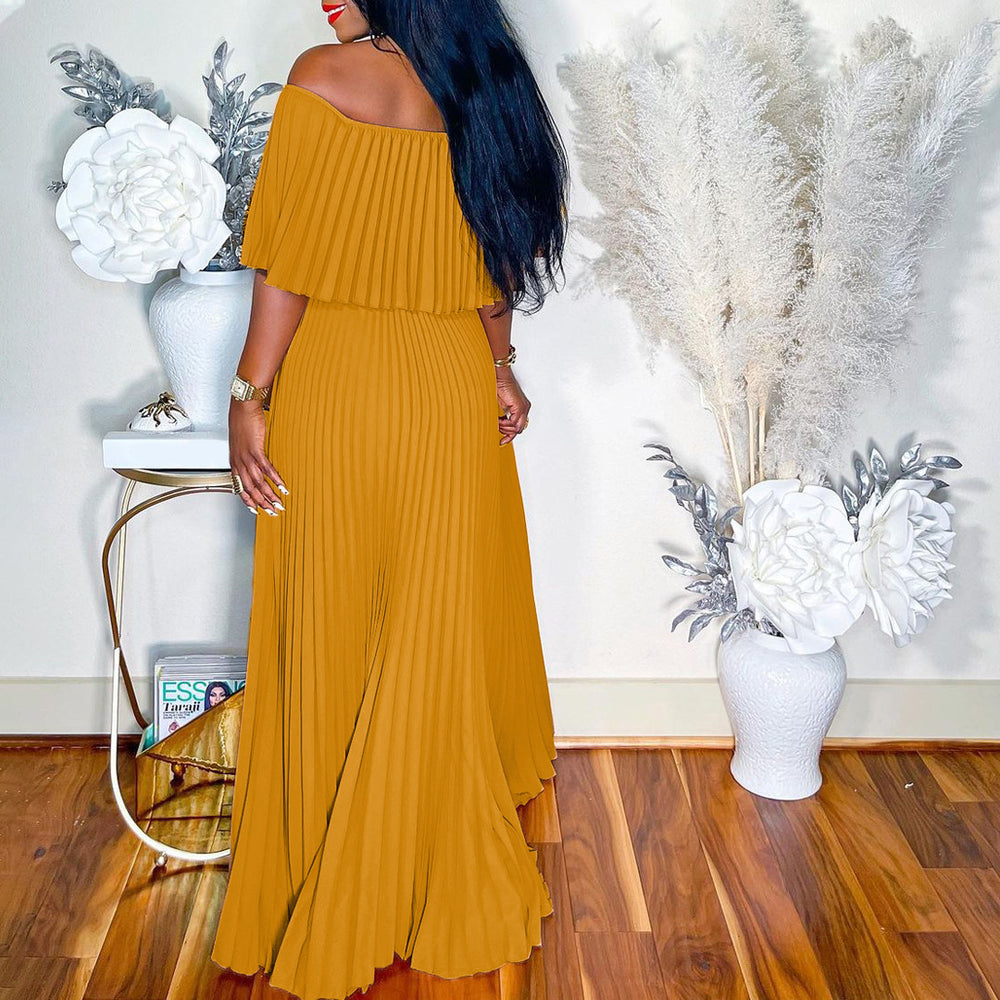 C8514 foreign trade  cross-border women's new sexy off-the-shoulder pleated evening dress, european and american style dress