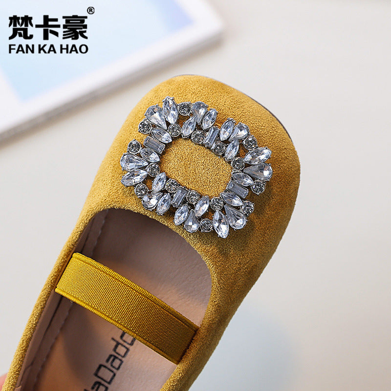 Vancahao niche design girls' rhinestone princess shoes,  spring/autumn new collection, children's low-cut bowknot flats