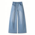 Fashion cross-border casual style drawstring waist wide-leg jeans women's light blue washed looseslimming lookdrapedmoppants