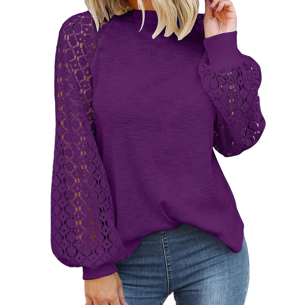 fashionexport cross-border new arrival  independent station round neck long sleeves lacepatchworkloosetops women