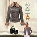 fashion cross-border grids pattern fur collar short outwearretrogrids pattern imitation fur collar cuffs single-breasted silmoutwear