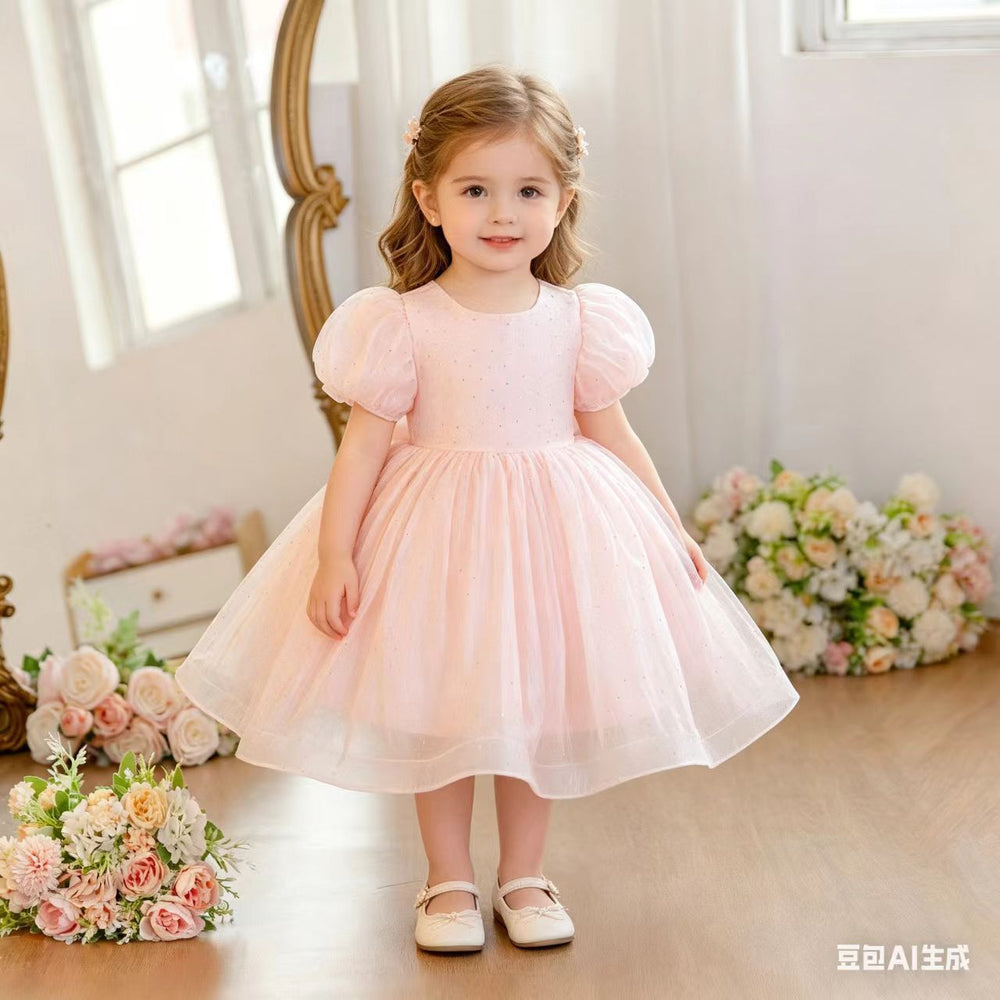 Girls' backless dress - new spring collection, european & american style, holiday party dress, kids' chic puff sleeve princess dress - cross-border e-commerce