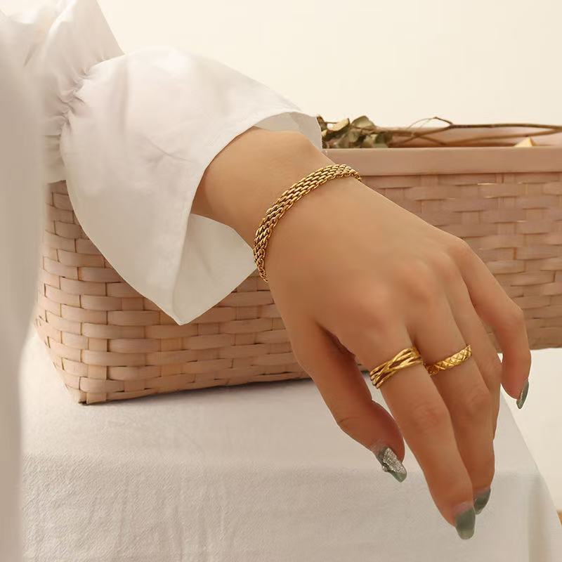 European and american chic k-gold cross titanium steel bracelet - unique design, minimalist style, 18k gold plated for women