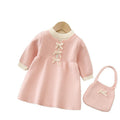 Girls' knit sweater dress - new autumn  collection: sweet bow detail, long knit dress for little girls
