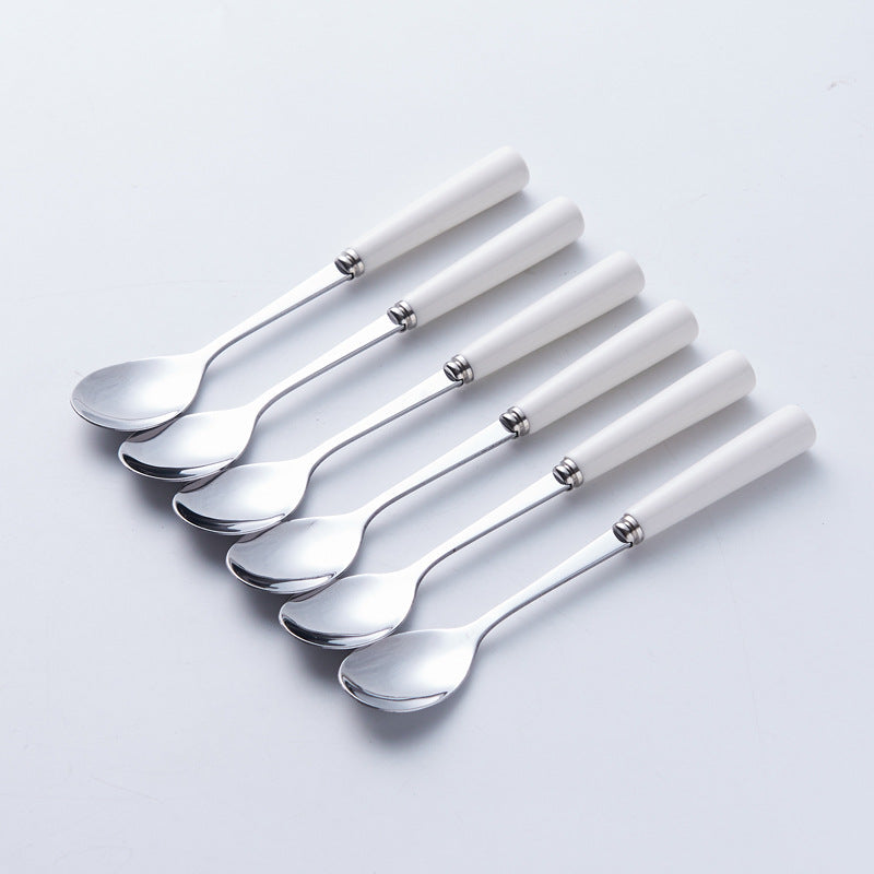 Stainless steel fruit fork set with premium ceramic storage jar, fruit picks, home watermelon forks, and stylish spoons