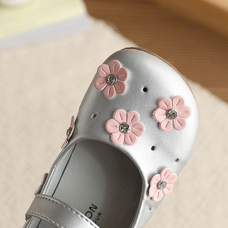 Vancahao girls' leather shoes -  spring/autumn new korean style - children's floral princess shoes - student flats