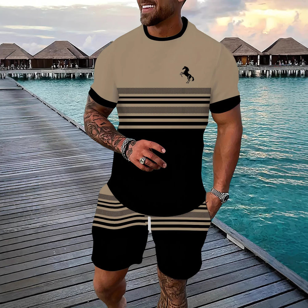 european and american men's short-sleeved and shorts sets, casual sportswear sets, 3d printed cross-border bestsellers