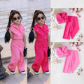 new girls' solid color cropped vest set: collared vest + high-waisted wide-leg pants