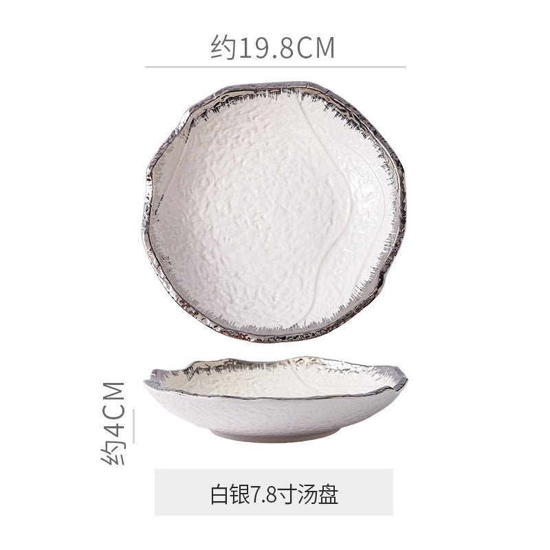 Embossed minimalist solid color ceramic bowls, plates, and dishes - premium, high-end design for hotels, restaurants, steak plates, fruit salads, and dessert bowls