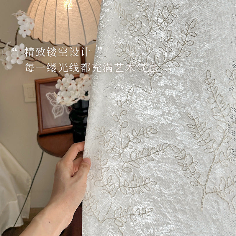 New arrival floral yarn embroidered gauze curtain frenchcut out window gauze living room balcony bedroom bay window princess gauze shaoxing curtain