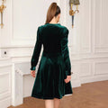 Amazon women's european and american style gold velvet v-neck midi dress,  spring new arrival solid color puff sleeve dress