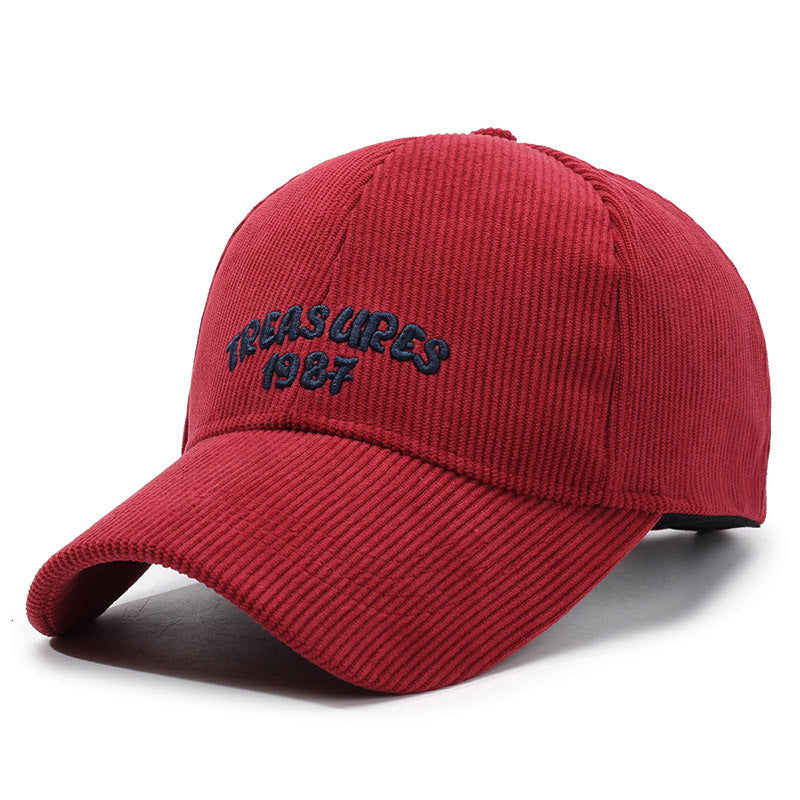 Autumn and winter new corduroy solid color baseball cap outdoor simple casual letter duck tongue cold and warm men's and women's hats