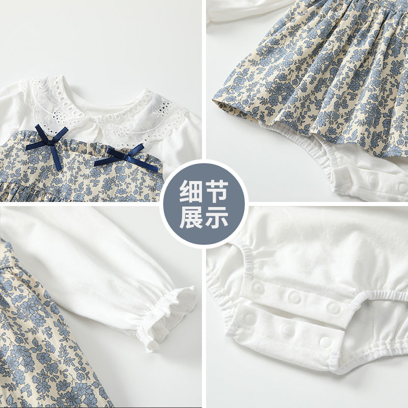 Newborn baby clothes autumn fashion girl's romper dress princess floral hundred days long sleeve bodysuit autumn