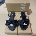 Za2024 summer new black flat sandals with back strap and bow detail - stylish women's outdoor sandals