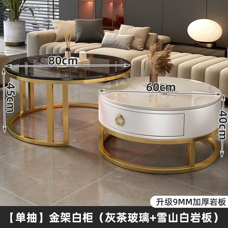 Rock slab coffee table living room solid wood table balcony small apartment for homecasualaccessible luxury round side table retractable combination