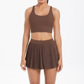 fashionpure color tight brushed cross back short skirt two-piece set running fitness training yoga suit