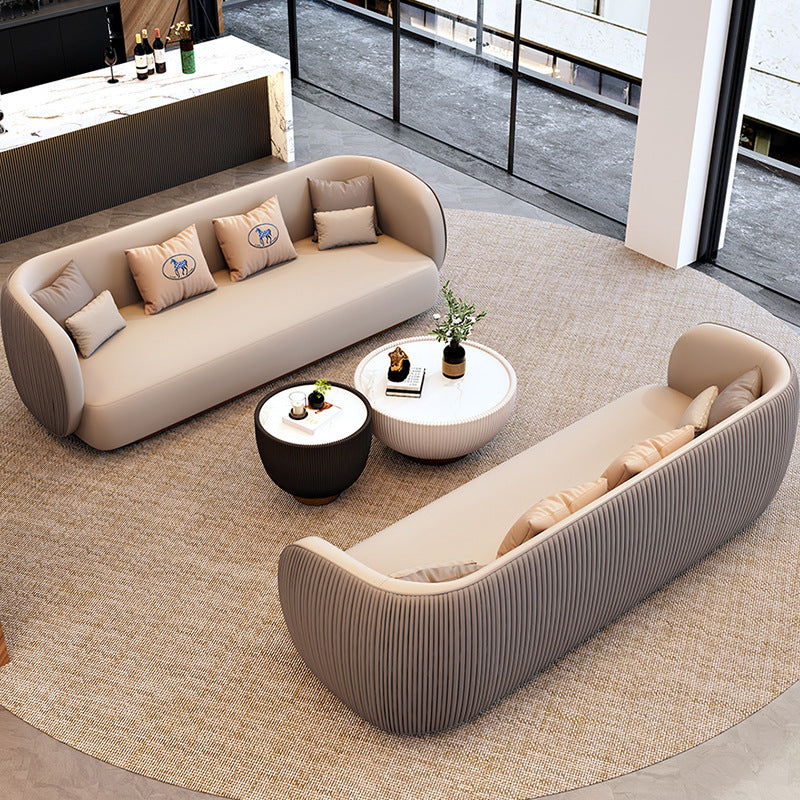 Hotel lobby business reception sofa, nordic light luxury straight double sofa, office break area sofa with coffee table
