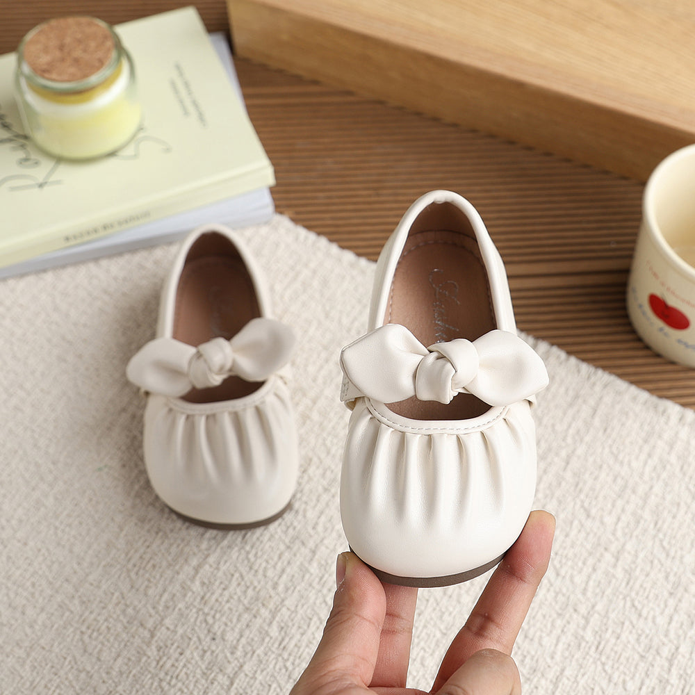 Vancahao girls' bow-tie princess shoes, new korean style slip-on leather flats for spring/autumn