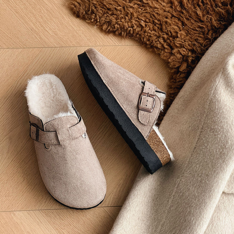 2025new arrivalthick sole birkenstock autumn winterfleece-lined cotton slippers birkenstock shoes toe cap soft bottom women's outwear slippers