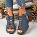 plus size  summer new chunky heel high heel roman peep-toe cutout buckle strap sandals, size 43,