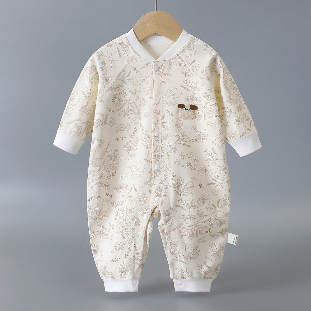 Infant and toddler pure cotton class a onesies, spring and autumn styles, long-sleeved rompers for baby boys and girls, seamless cartoon hooded pajamas, children's clothing