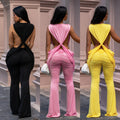 C7722 cross-border   fashion women's sexy backless solid color bodycon jumpsuit