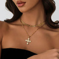 Wholesale necklace accessories: cross pendant with full diamond setting, versatile layering sweater necklace for women - cross-border luxury style