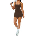 Fashion nude back sports dress women's fake two-piece set fashion tape golf flap pocket pants one-piece tennis skirt