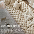 Italian cream style three-seater sofa - postmodern button-tufted fabric, suitable for small to large apartments, villas, and hotel show homes