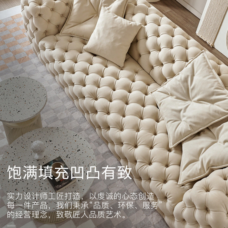 Italian cream style three-seater sofa - postmodern button-tufted fabric, suitable for small to large apartments, villas, and hotel show homes