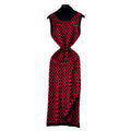 French chic high-end fashion color block knit dress - women's figure-flattering, slit hem, slim-fit tank dress