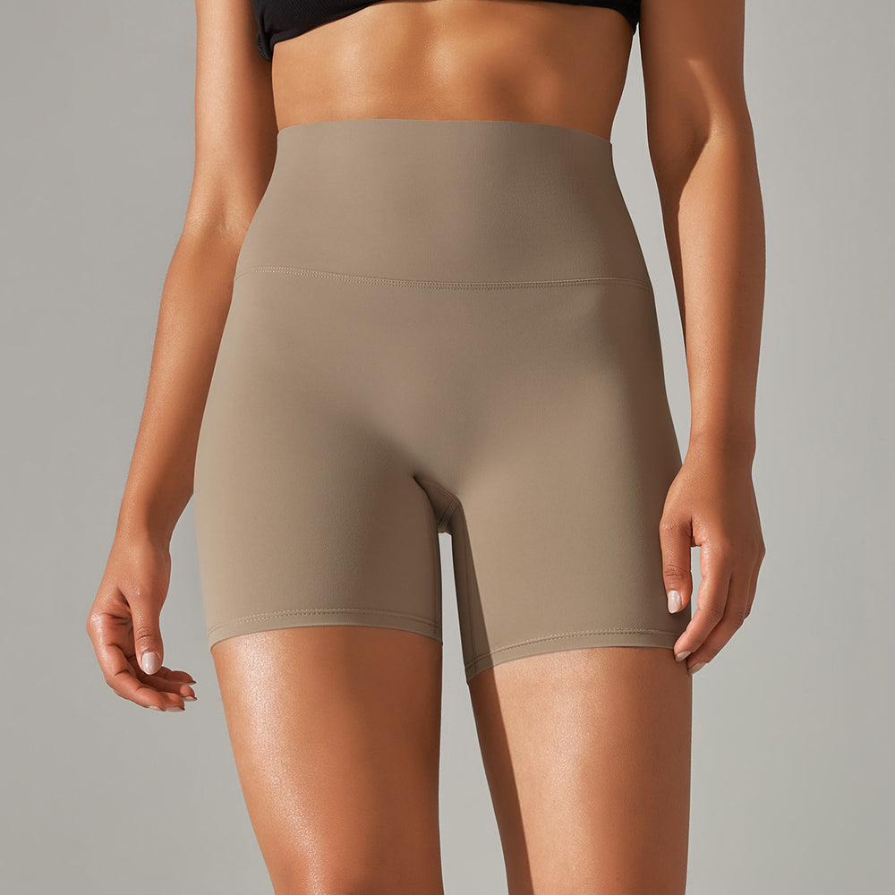 New arrival no awkward line nude high waist yoga pants women's double-sided brushed peach butt tight sports three-quarter pants