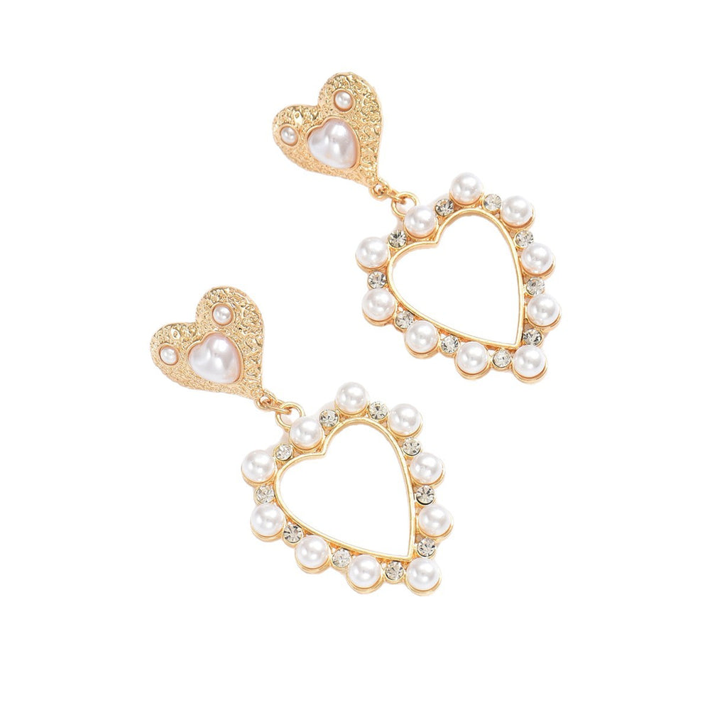 European and american cross-border casual sweet heart pearl earrings - light luxury, high-end, elegant, versatile, hollow heart stud earrings for women