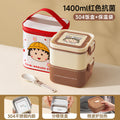 [double-layer 1400ml] square khaki (including tableware + thermal bag)