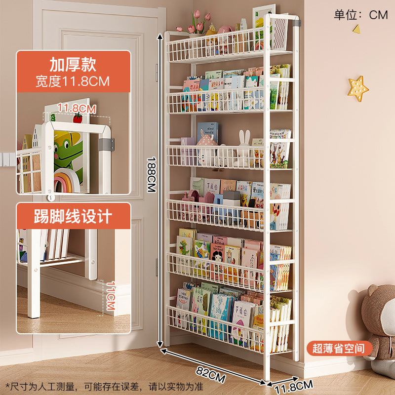 Behind the door shelf wrought iron ultra-thin bookshelf floor-to-ceiling children's simple extremely narrow crack wall wall hanging household storage cabinet