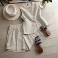 fashion  summer new striped sleeveless top + shorts set - commute & casual two-piece outfit