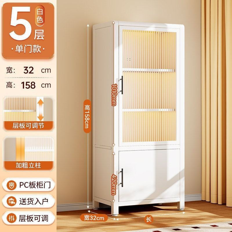 Steel bookshelf movable bookcase with door kids storage rack living room storage cabinet wall-mounted iron double-door bookcase