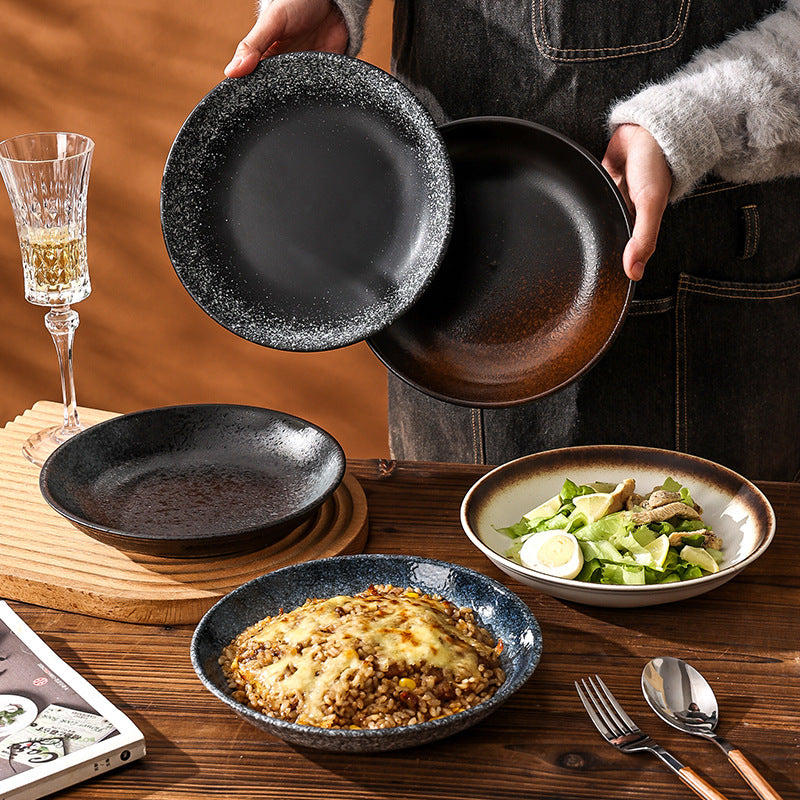Japanese-style creative ceramic tableware set - includes breakfast bowls, ramen bowls, and retro ceramic fruit/salad bowls