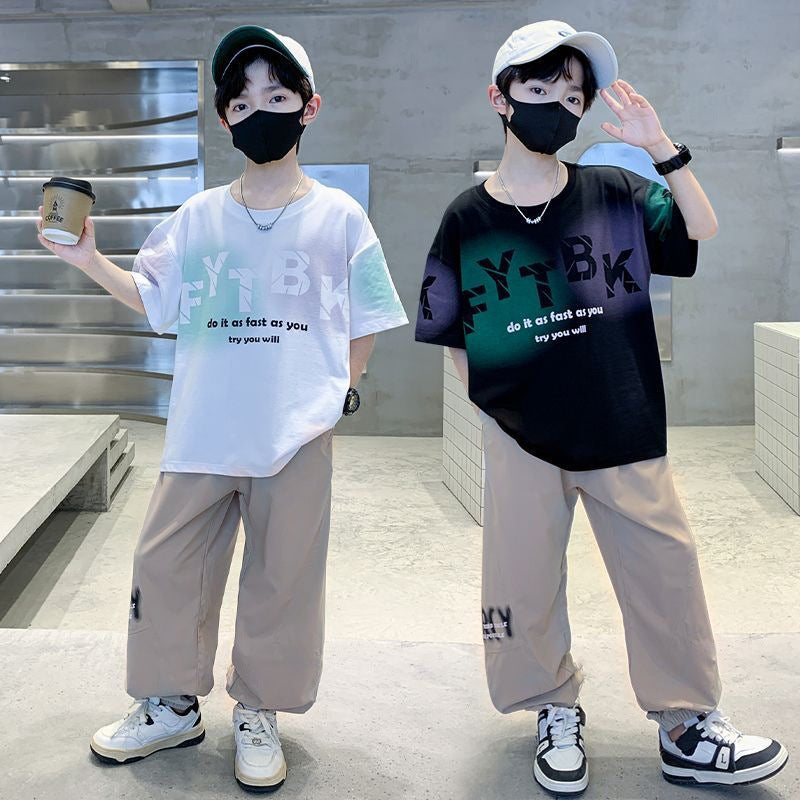 Student casual short-sleeve sports set -  summer new korean style trendy handsome boy's two-piece outfit