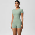European and american nude feel tight-fitting short-sleeve t-shirt yoga outfit high-waisted butt-lifting quick-dry shorts running sports fitness set for women