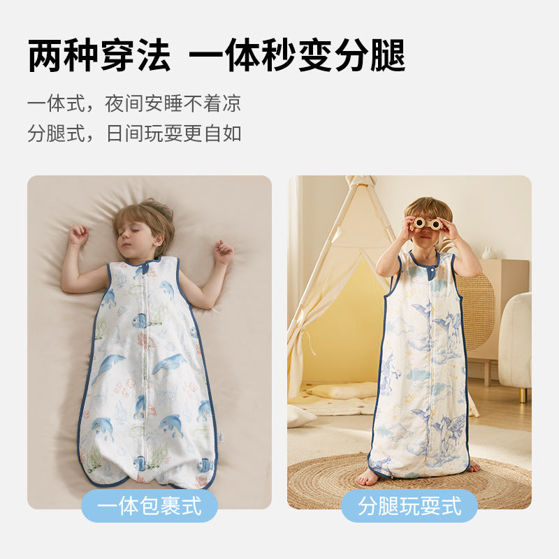 Baby sleeping bag summer thin gauze bamboo cotton kids one-piece vest baby anti-kick quilt