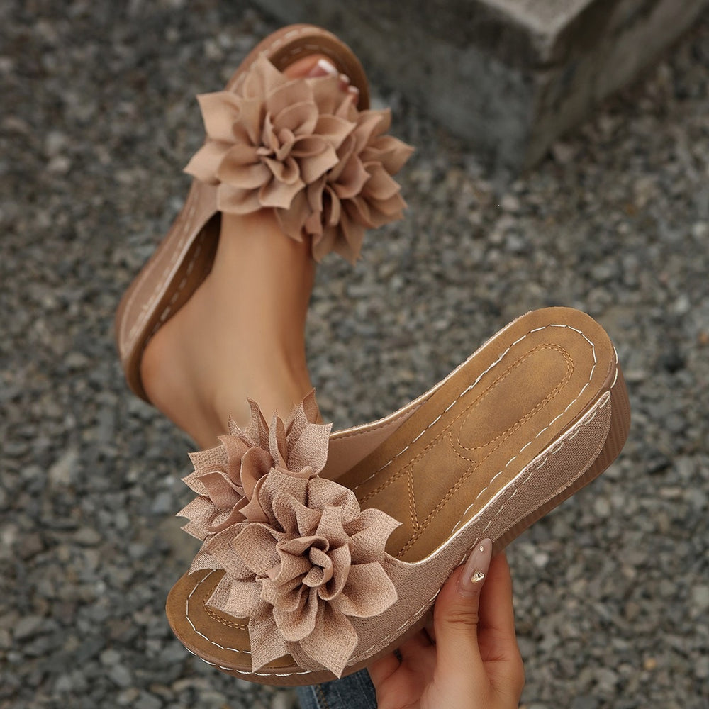 plus sizesummernew arrivalexport wedge thick sole slippers fish mouth one-piece strap flower outwear slippers