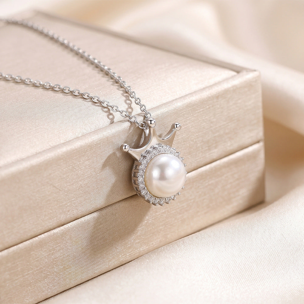 European and american hot-selling fashion zircon pearl necklace for women, lightweight luxury, niche, versatile, elegant, fashionable titanium steel clavicle chain jewelry