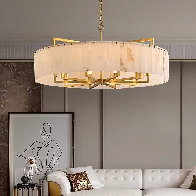 Luxury marble & solid brass living room chandelier - modern minimalist lighting for dining room, bedroom, show home, villa, duplex, and grand hall