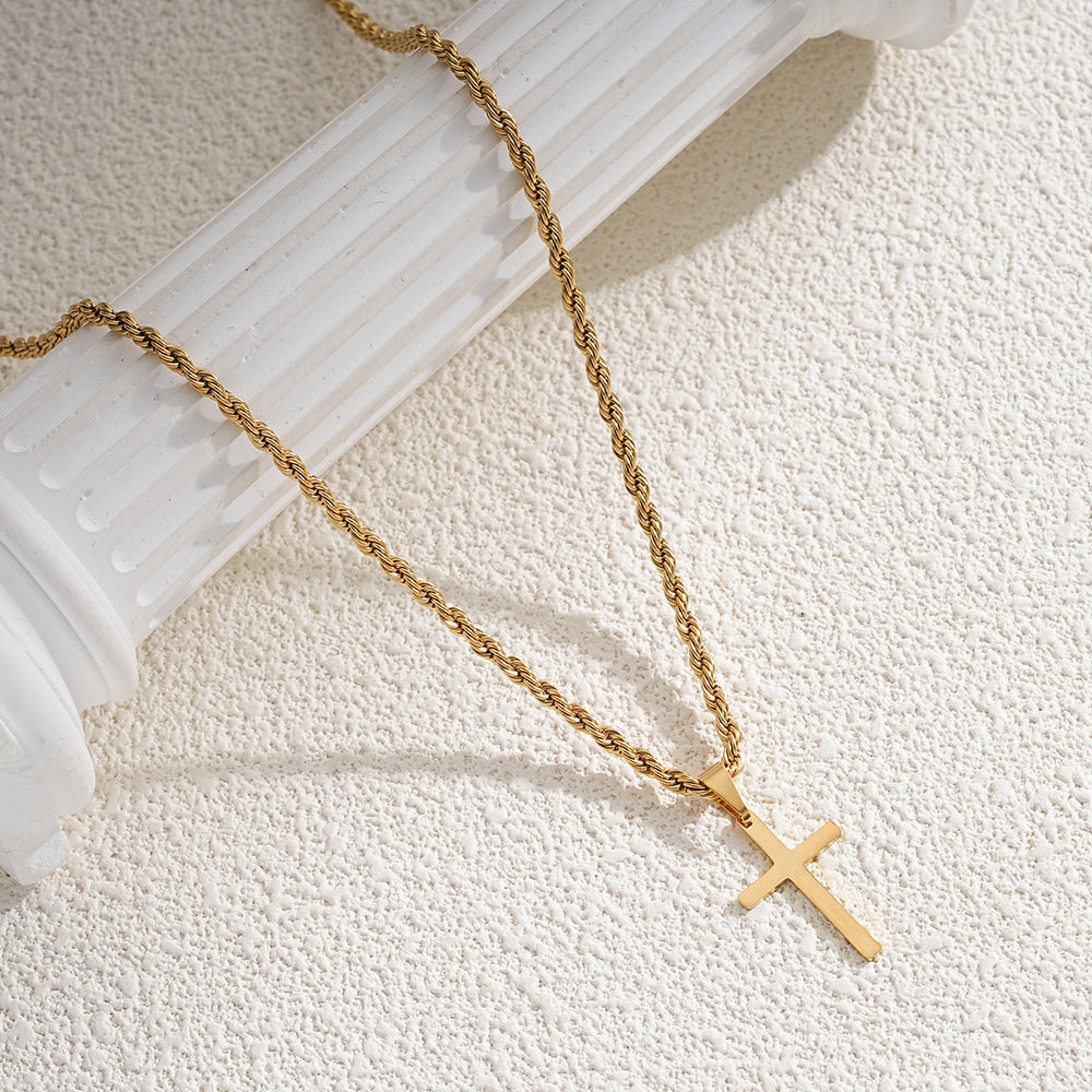 European and american cross-border tmue hot-selling men's twisted rope chain hip hop trendy chain cross pendant necklace