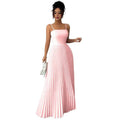 Amazon european goods summer fashion elegant solid color pleated waist-defining long slip dress