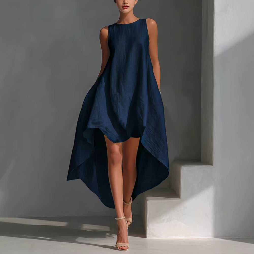 spring cotton linen asymmetrical sleeveless sundress for women - perfect for european and american  independent stores & vacation getaways
