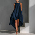 spring cotton linen asymmetrical sleeveless sundress for women - perfect for european and american  independent stores & vacation getaways
